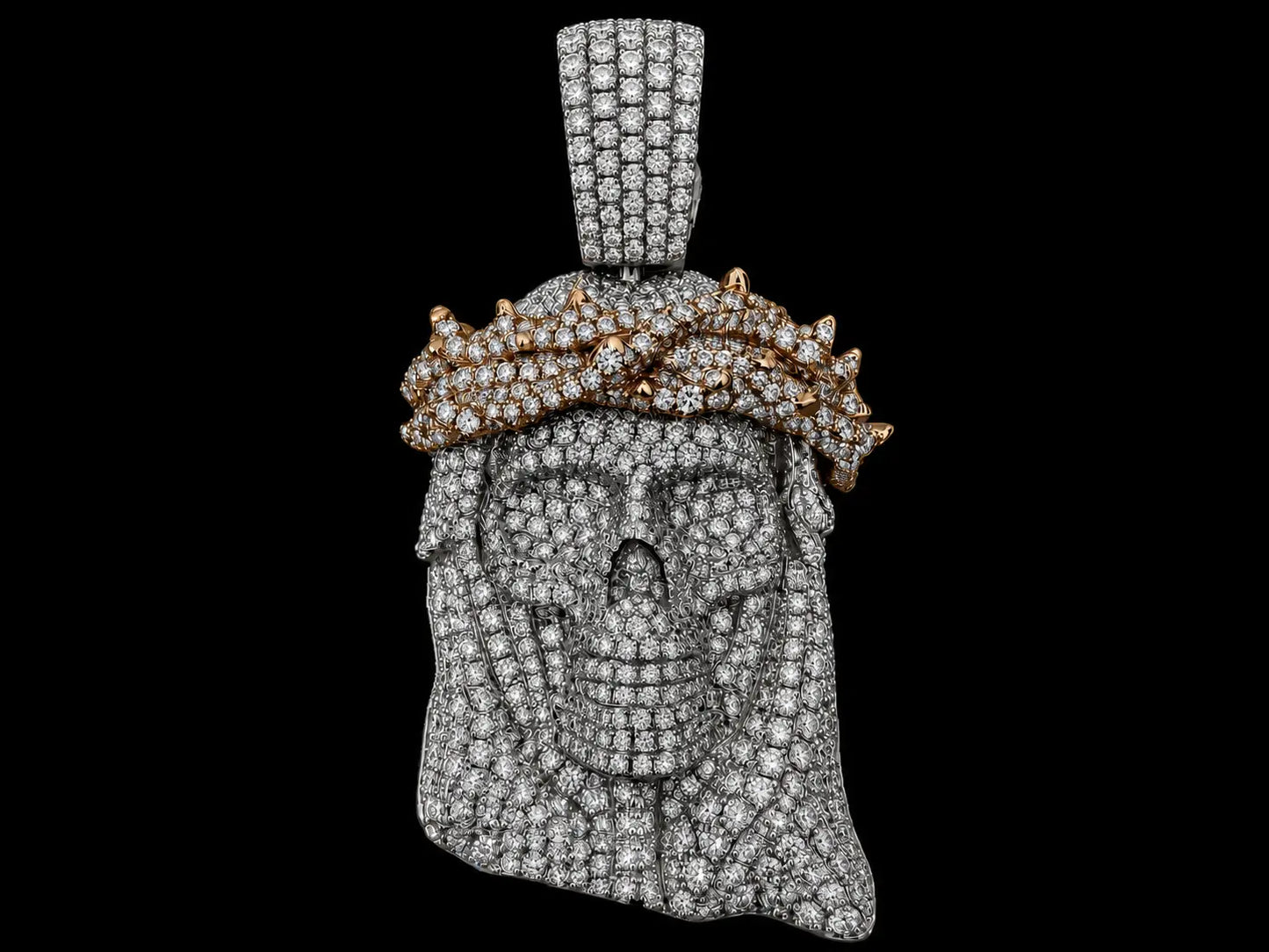 10K WHITE & ROSE GOLD DIAMOND SKULL JESUS PIECE PENDANT Angelica Jewellers
