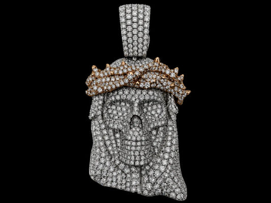 10K WHITE & ROSE GOLD DIAMOND SKULL JESUS PIECE PENDANT Angelica Jewellers