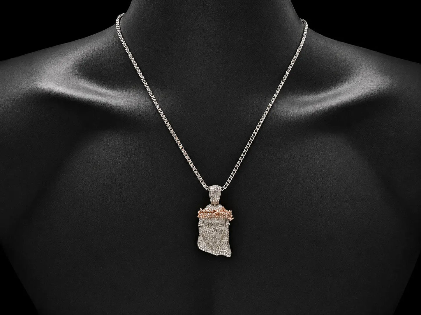 10K WHITE & ROSE GOLD DIAMOND SKULL JESUS PIECE PENDANT Angelica Jewellers