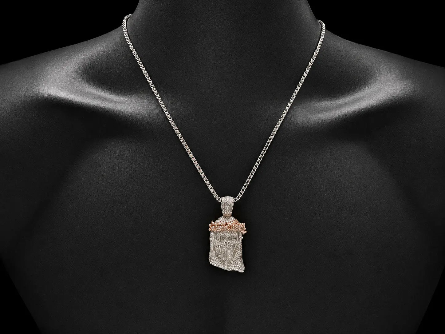 10K WHITE & ROSE GOLD DIAMOND SKULL JESUS PIECE PENDANT Angelica Jewellers