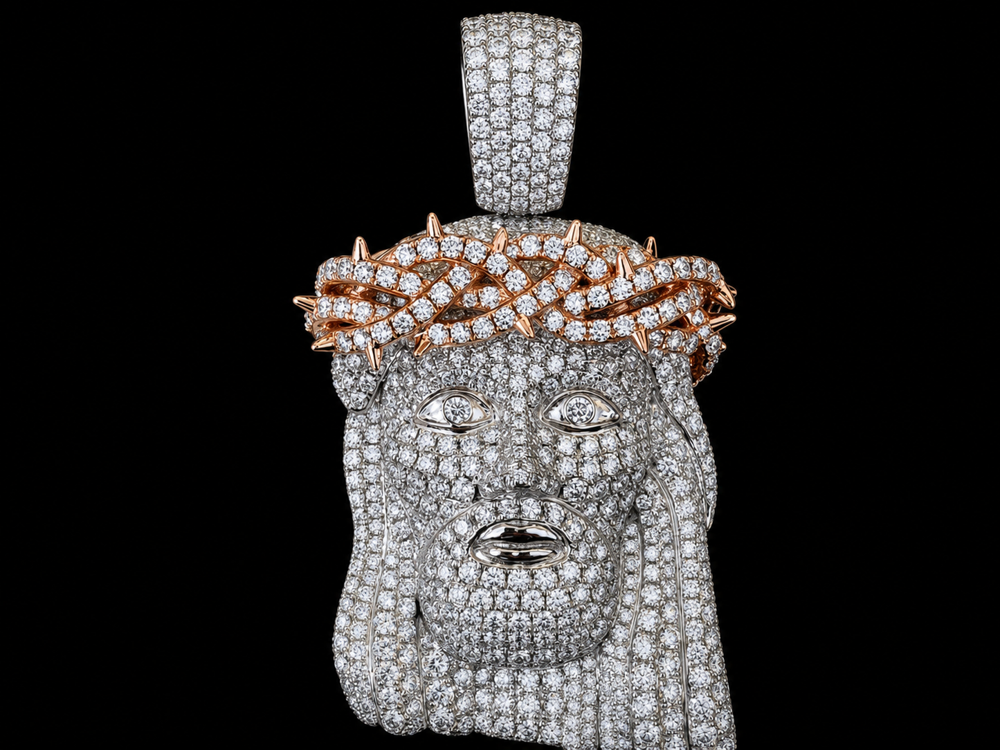 10K Two-Tone Gold 6.02 CT Natural Diamond Jesus Pendant Angelica Jewellers