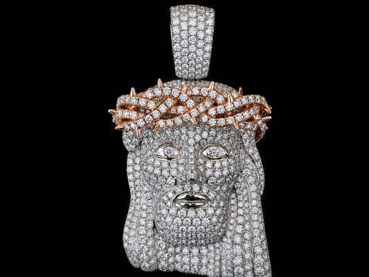 10K Two-Tone Gold 6.02 CT Natural Diamond Jesus Pendant Angelica Jewellers