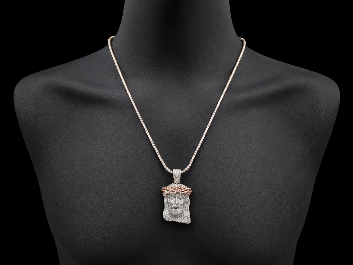 10K Two-Tone Gold 6.02 CT Natural Diamond Jesus Pendant Angelica Jewellers