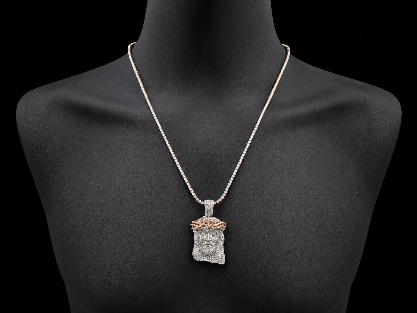 10K Two-Tone Gold 6.02 CT Natural Diamond Jesus Pendant Angelica Jewellers