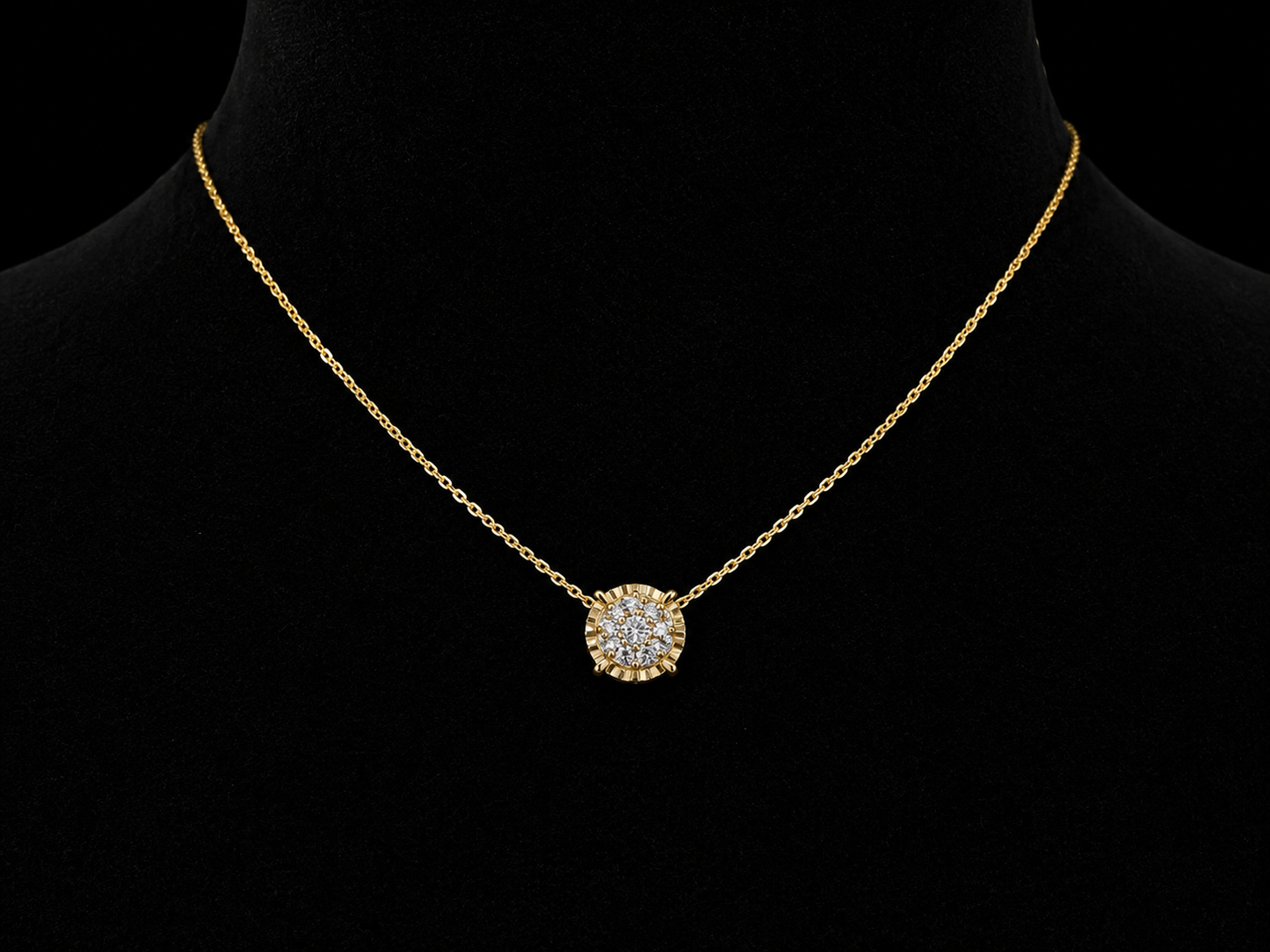 18K Yellow Gold Diamond Cluster Halo Necklace Angelica Jewellers