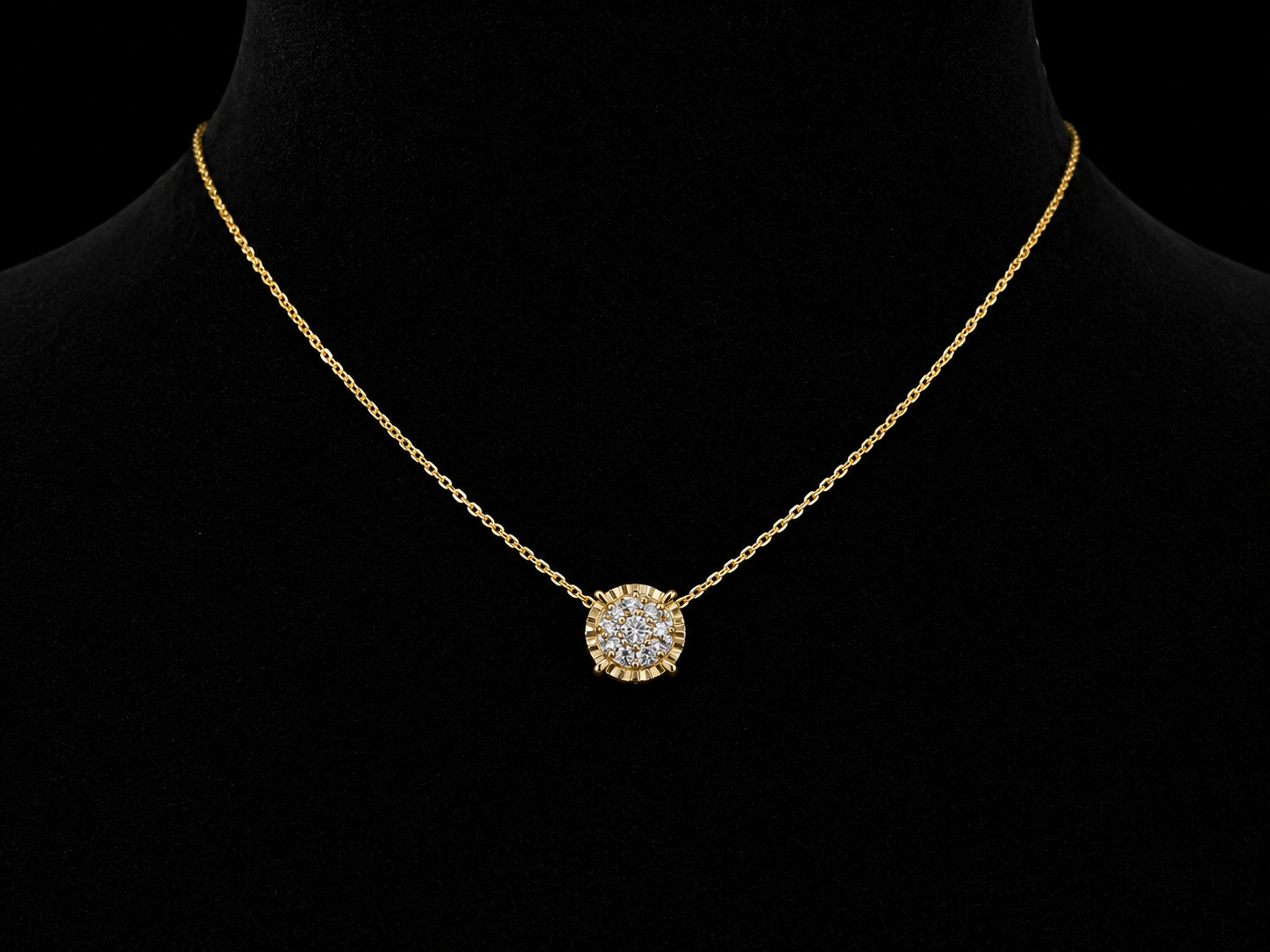 18K Yellow Gold Diamond Cluster Halo Necklace Angelica Jewellers