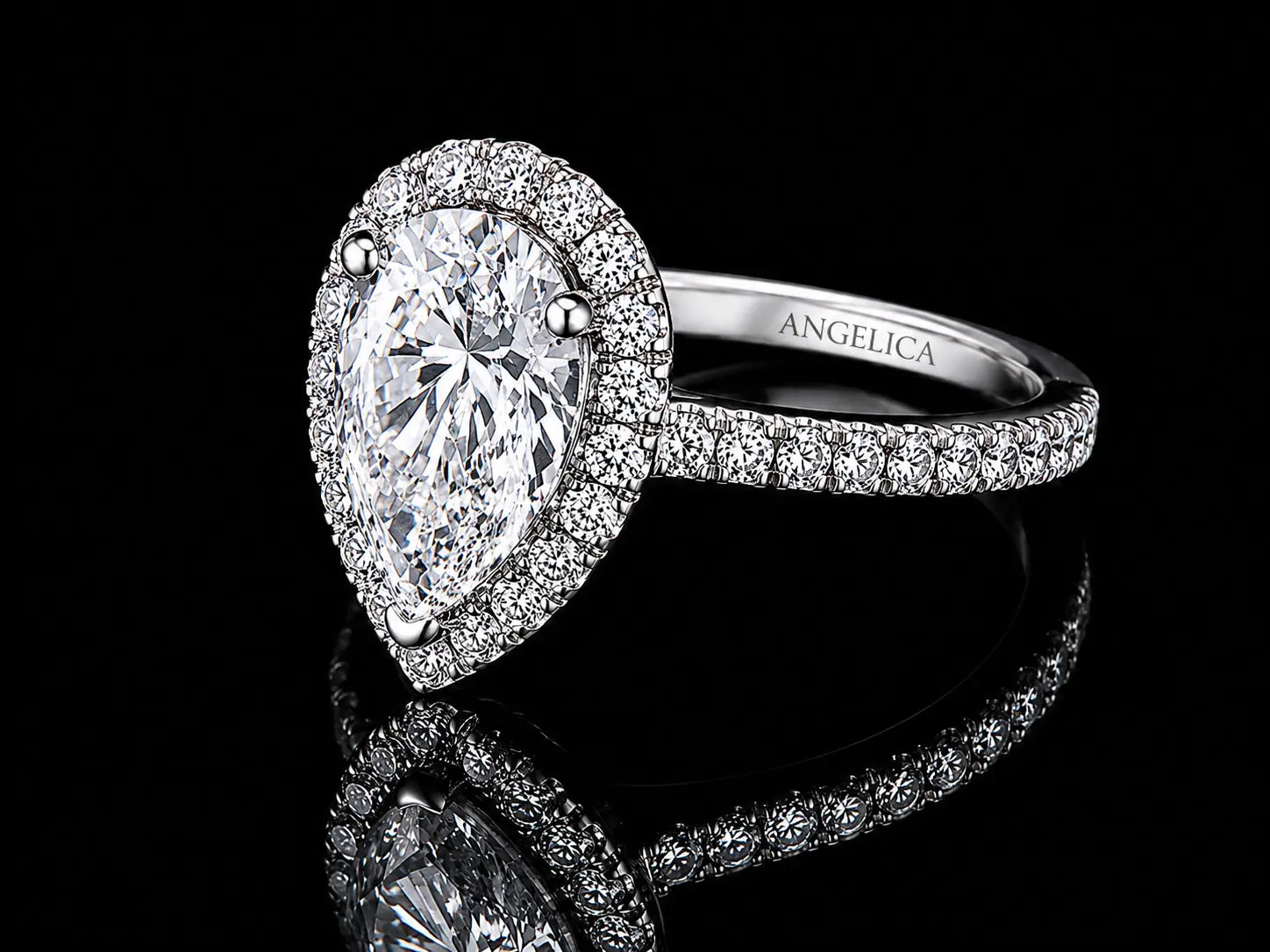 14K White Gold Pear Shape Lab Diamond Engagement Ring – 2.15 ct Total – IGI Certified Angelica Jewellers