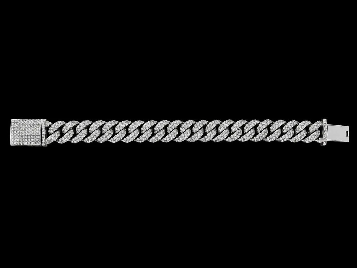 10K White Gold Full Pavé Diamond Rounded Cuban Link Bracelet – 15.50 CTW Natural VVS F+ Diamonds | 14mm | 8" Angelica Jewellers