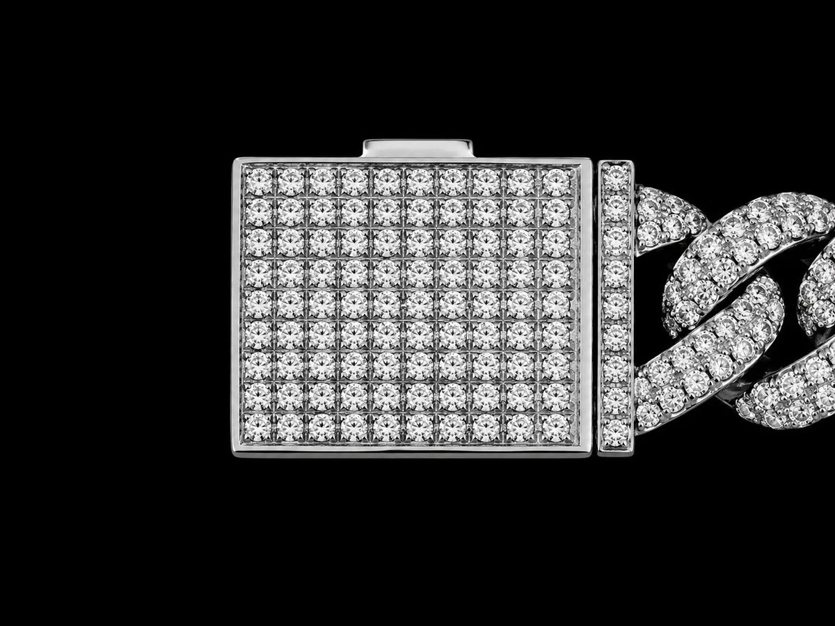 10K White Gold Full Pavé Diamond Rounded Cuban Link Bracelet – 15.50 CTW Natural VVS F+ Diamonds | 14mm | 8" Angelica Jewellers