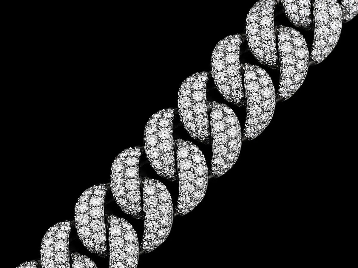 10K White Gold Full Pavé Diamond Rounded Cuban Link Bracelet – 15.50 CTW Natural VVS F+ Diamonds | 14mm | 8" Angelica Jewellers