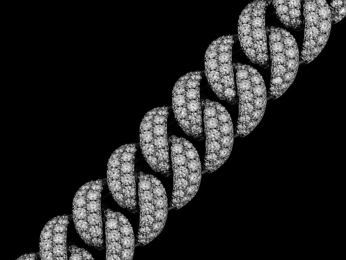 10K White Gold Full Pavé Diamond Rounded Cuban Link Bracelet – 15.50 CTW Natural VVS F+ Diamonds | 14mm | 8" Angelica Jewellers