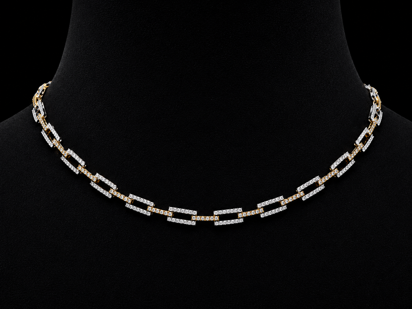 14K Yellow & White Gold Diamond Rectangle Link Necklace – 3.60 CTW Natural Diamonds Angelica Jewellers X Waves
