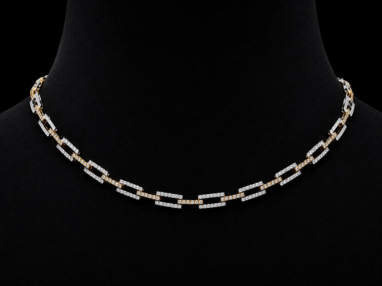 14K Yellow & White Gold Diamond Rectangle Link Necklace – 3.60 CTW Natural Diamonds Angelica Jewellers X Waves
