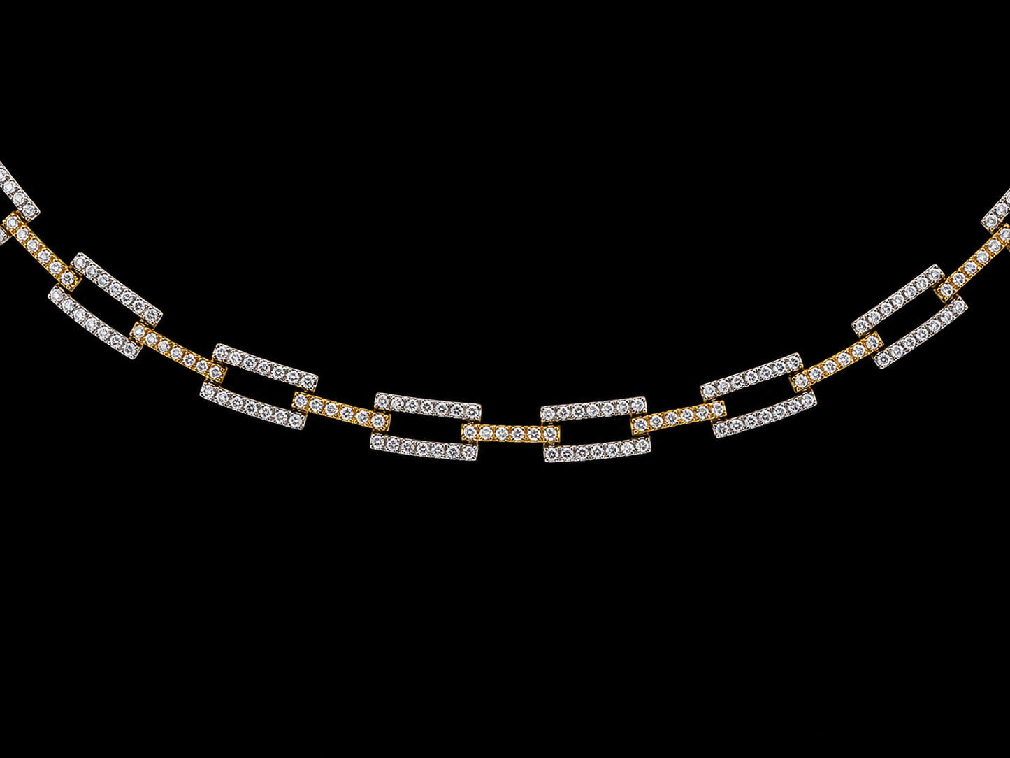 14K Yellow & White Gold Diamond Rectangle Link Necklace – 3.60 CTW Natural Diamonds Angelica Jewellers X Waves