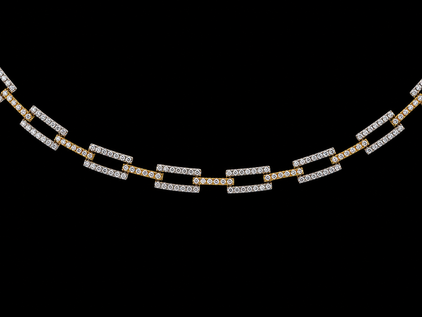 14K Yellow & White Gold Diamond Rectangle Link Necklace – 3.60 CTW Natural Diamonds Angelica Jewellers X Waves