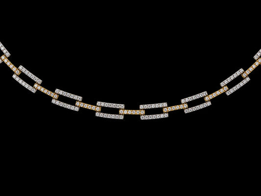 14K Yellow & White Gold Diamond Rectangle Link Necklace – 3.60 CTW Natural Diamonds Angelica Jewellers X Waves