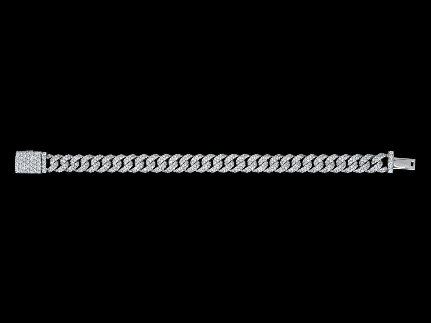 10K White Gold 5.30 CT Natural Diamond Two-Row Pavé Cuban Bracelet 8MM Angelica Jewellers X Waves
