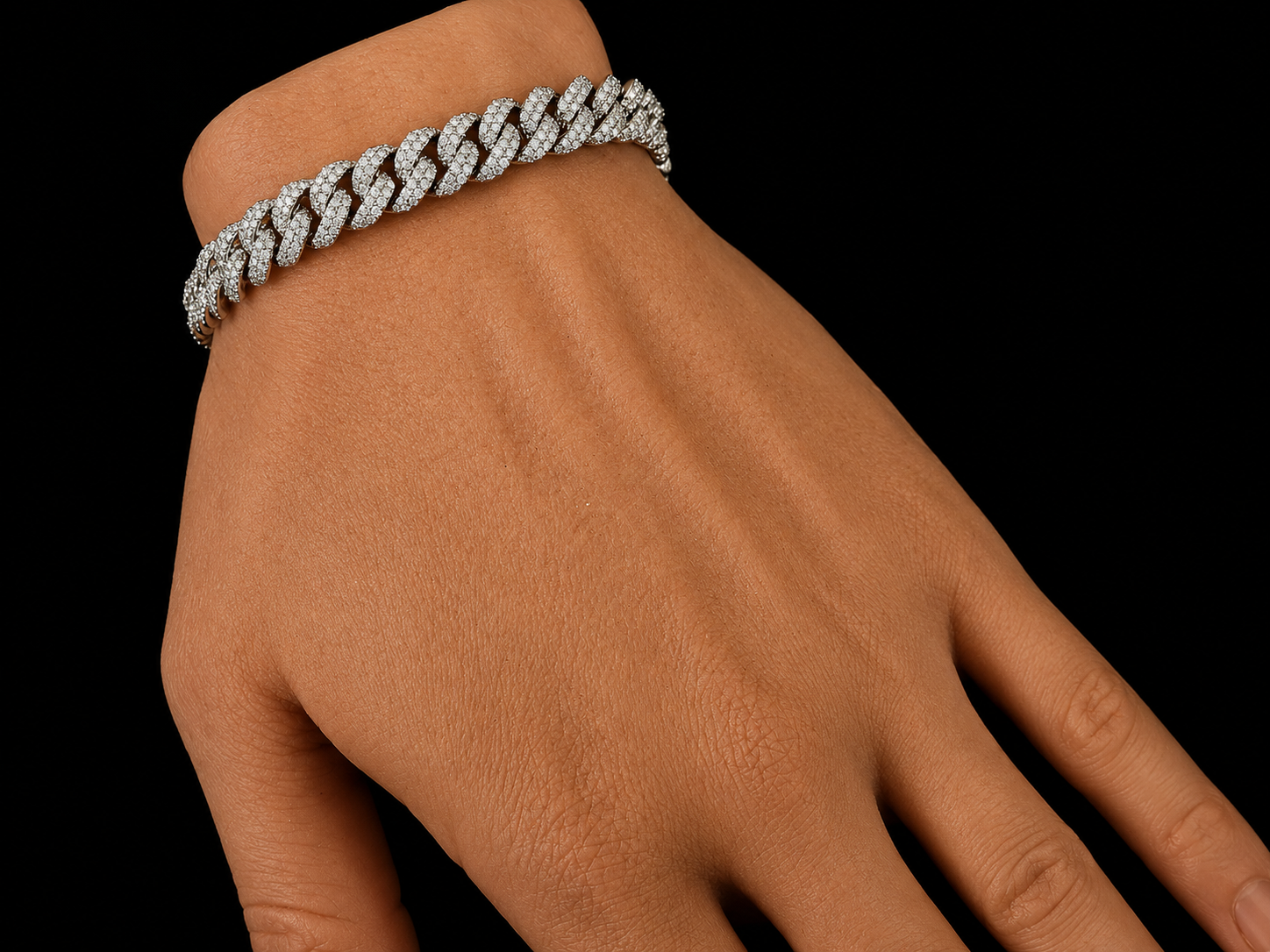 10K White Gold 5.30 CT Natural Diamond Two-Row Pavé Cuban Bracelet 8MM (Copy) Angelica Jewellers X Waves