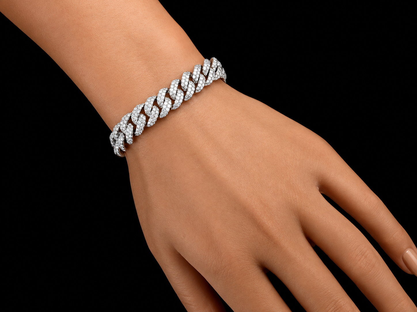 10K White Gold 5.30 CT Natural Diamond Two-Row Pavé Cuban Bracelet 8MM (Copy) Angelica Jewellers X Waves