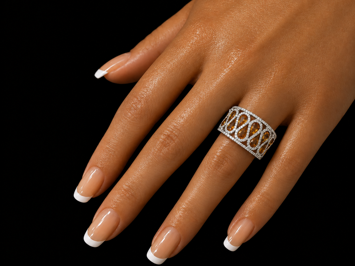 18K White Gold Diamond & Natural Citrine Pear-Shape Statement Ring Angelica Jewellers