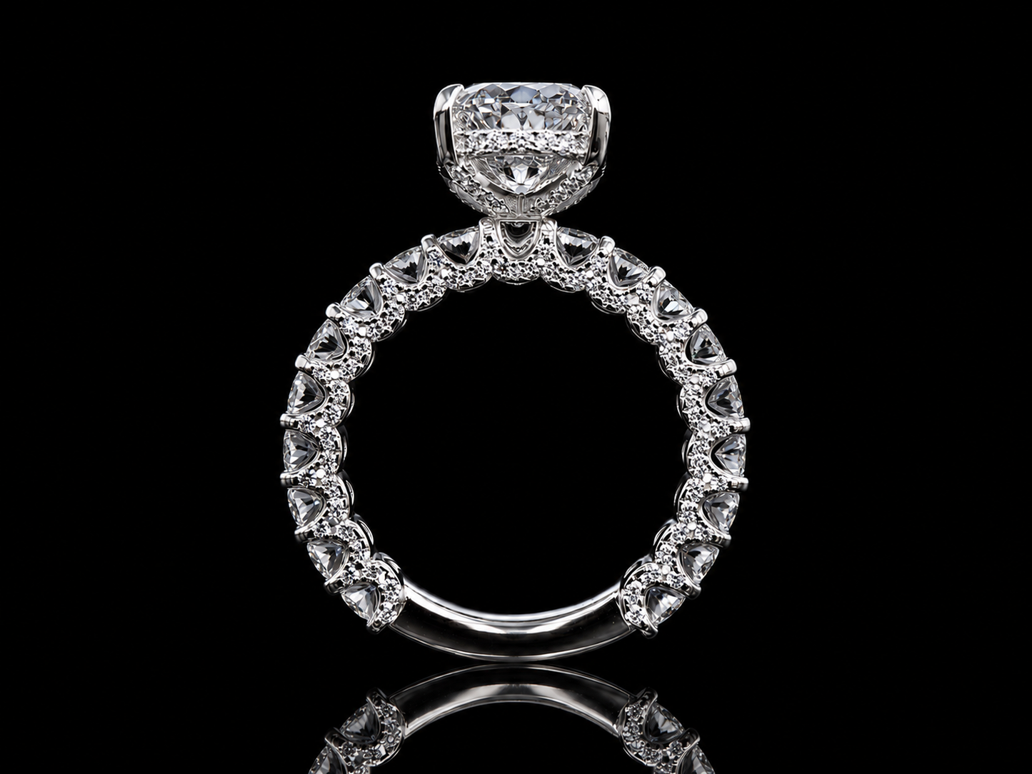 14K White Gold Elongated Cushion Solitaire Engagement Ring – 4.88 CT E VS1 IGI Certified Lab-Grown Diamond with Hidden Chevron Halo (Copy) Angelica Jewellers