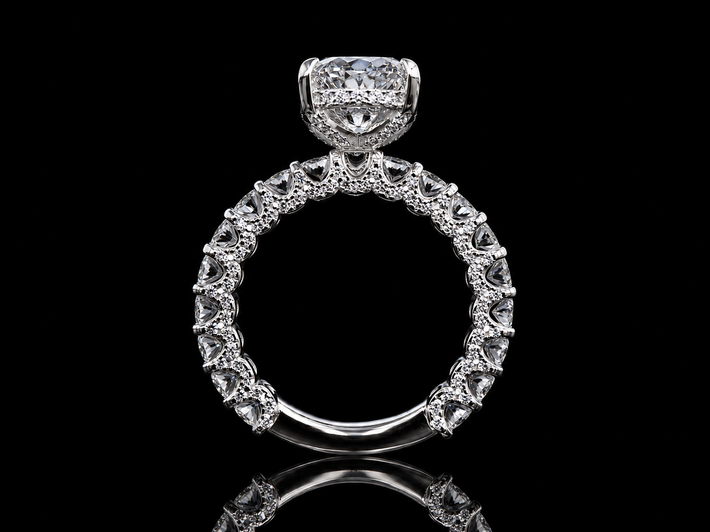 14K White Gold Elongated Cushion Solitaire Engagement Ring – 4.88 CT E VS1 IGI Certified Lab-Grown Diamond with Hidden Chevron Halo (Copy) Angelica Jewellers