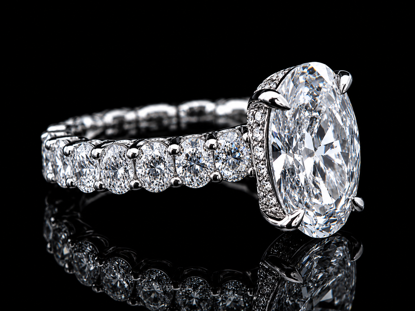 14K White Gold Elongated Cushion Solitaire Engagement Ring – 4.88 CT E VS1 IGI Certified Lab-Grown Diamond with Hidden Chevron Halo (Copy) Angelica Jewellers
