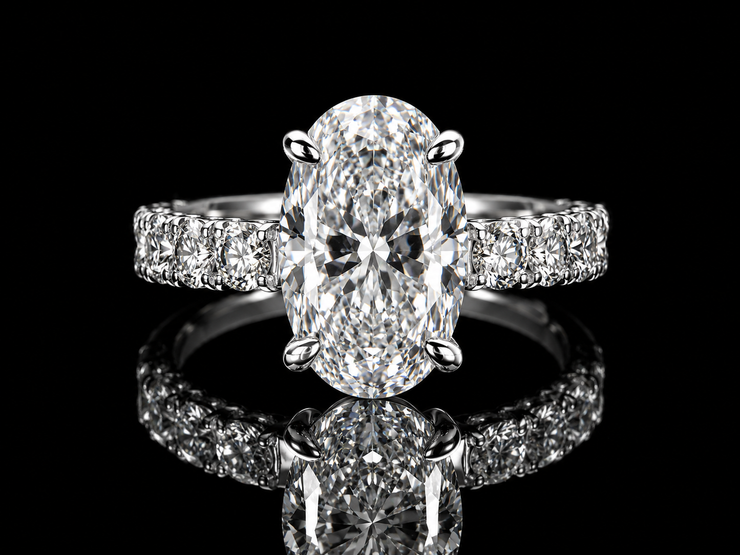 14K White Gold Elongated Cushion Solitaire Engagement Ring – 4.88 CT E VS1 IGI Certified Lab-Grown Diamond with Hidden Chevron Halo (Copy) Angelica Jewellers