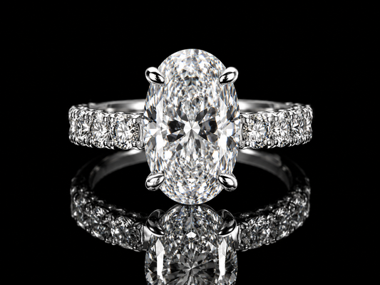 14K White Gold Elongated Cushion Solitaire Engagement Ring – 4.88 CT E VS1 IGI Certified Lab-Grown Diamond with Hidden Chevron Halo (Copy) Angelica Jewellers