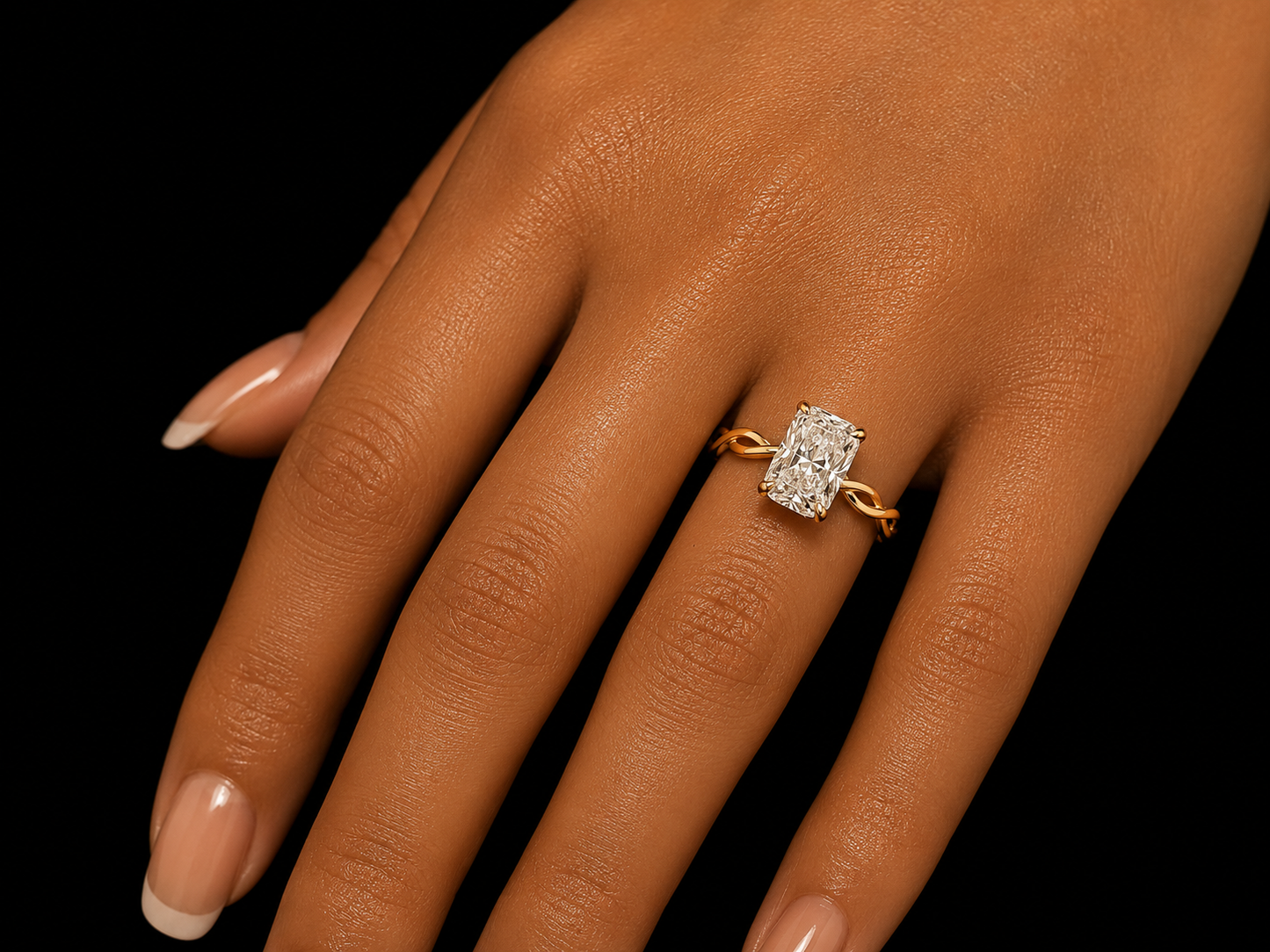 14K Yellow Gold Twisted Solitaire Engagement Ring | 2.02 CT IGI Certified Lab Grown Diamond | Hidden Halo Angelica Jewellers
