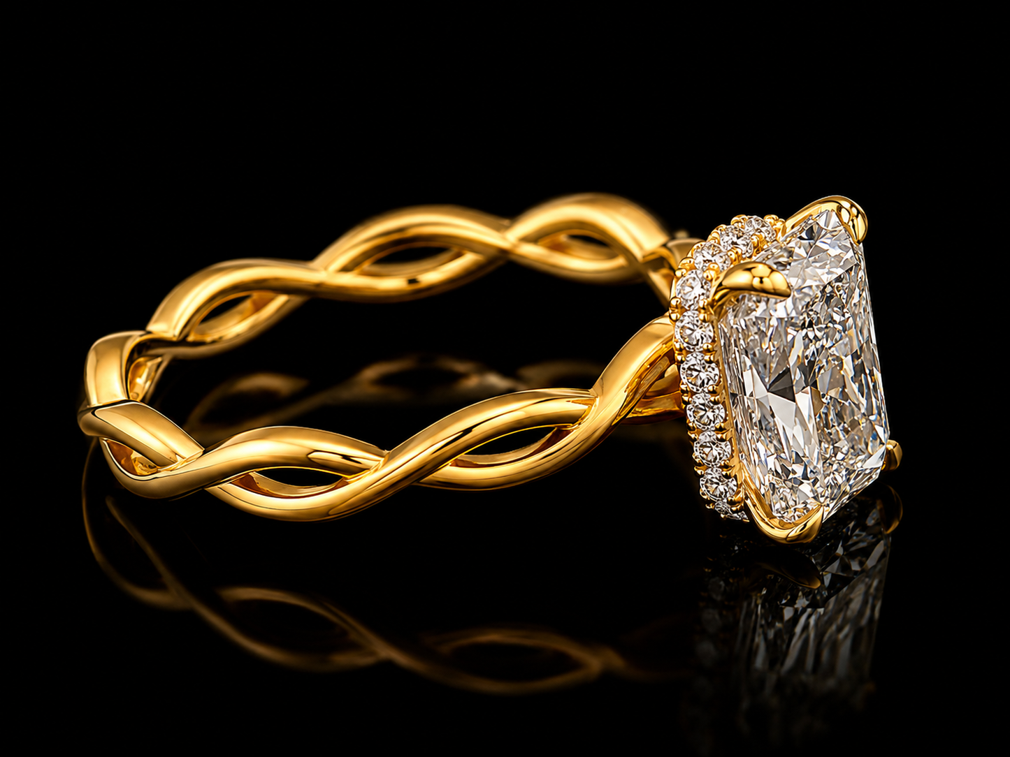14K Yellow Gold Twisted Solitaire Engagement Ring | 2.02 CT IGI Certified Lab Grown Diamond | Hidden Halo Angelica Jewellers