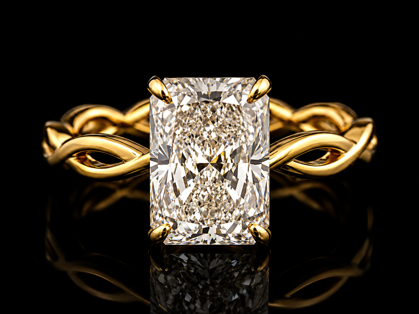14K Yellow Gold Twisted Solitaire Engagement Ring | 2.02 CT IGI Certified Lab Grown Diamond | Hidden Halo Angelica Jewellers