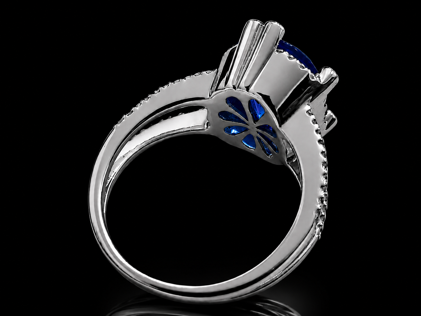 18K White Gold Asymmetric Vivid Blue Topaz &amp; Diamond Ring Angelica Jewellers