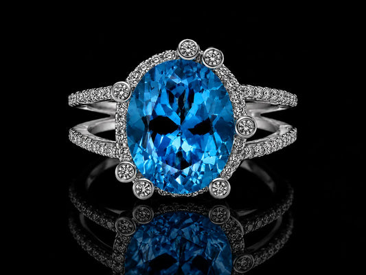 18K White Gold Asymmetric Vivid Blue Topaz &amp; Diamond Ring Angelica Jewellers