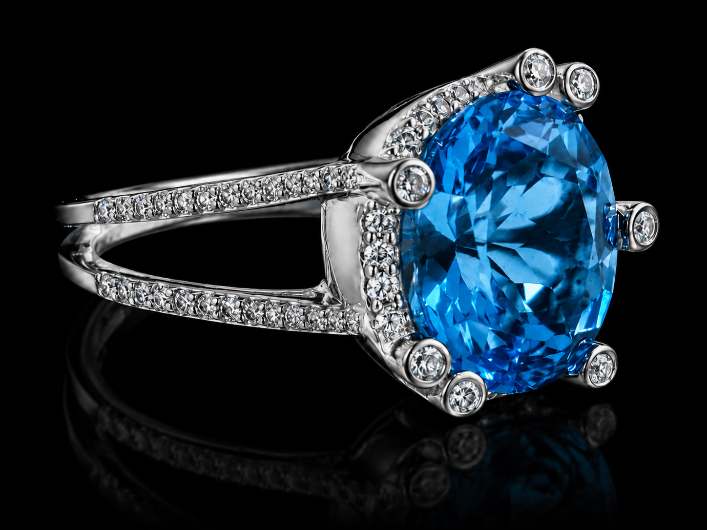 18K White Gold Asymmetric Vivid Blue Topaz &amp; Diamond Ring Angelica Jewellers
