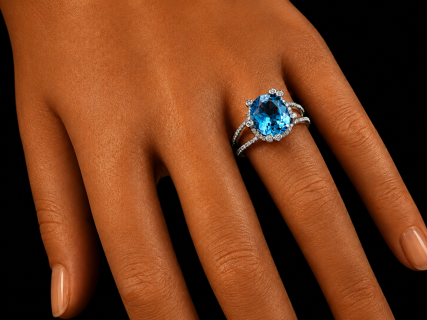18K White Gold Asymmetric Vivid Blue Topaz &amp; Diamond Ring Angelica Jewellers