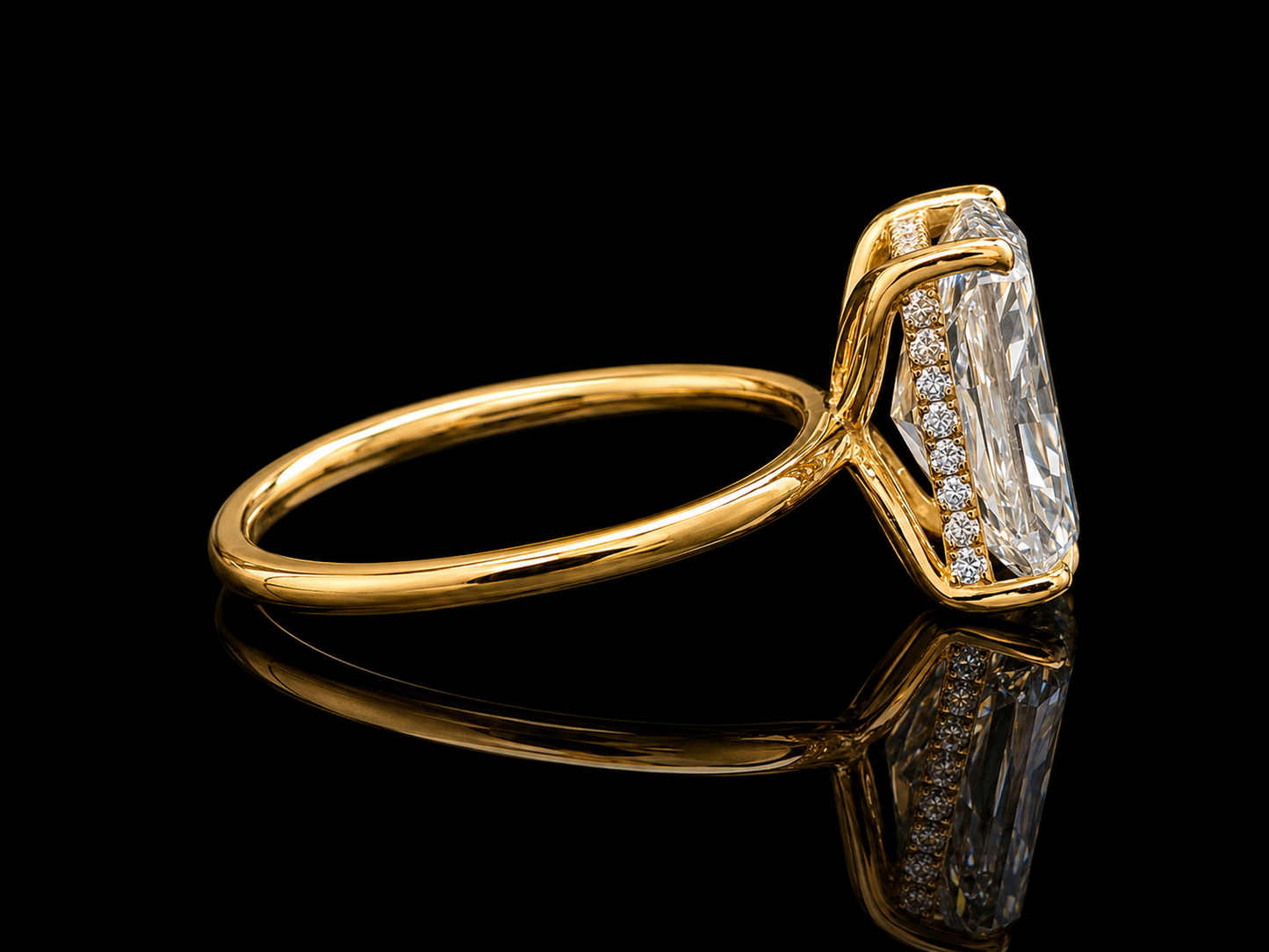 14K Yellow Gold Radiant Cut Lab-Grown Diamond Engagement Ring – 3.70 CT E VS1 IGI Certified | Hidden Halo | Eagle Claw Setting Angelica Jewellers