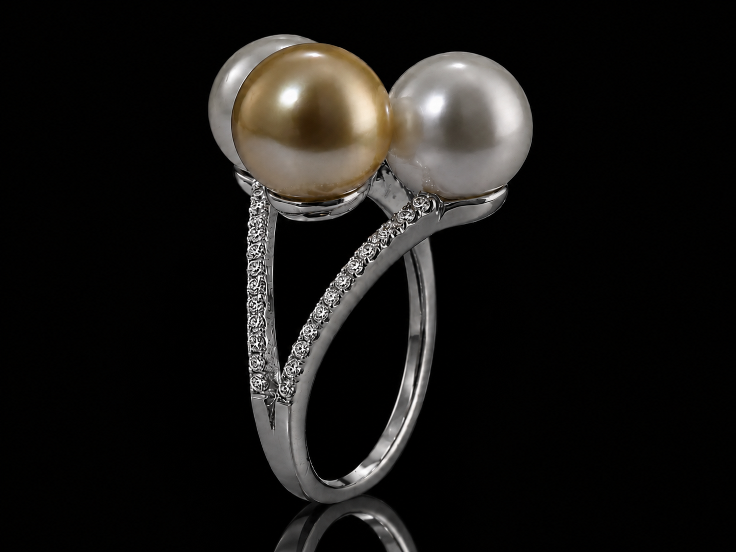 18K White Gold Trinity Pearl &amp; Diamond Ring Angelica Jewellers