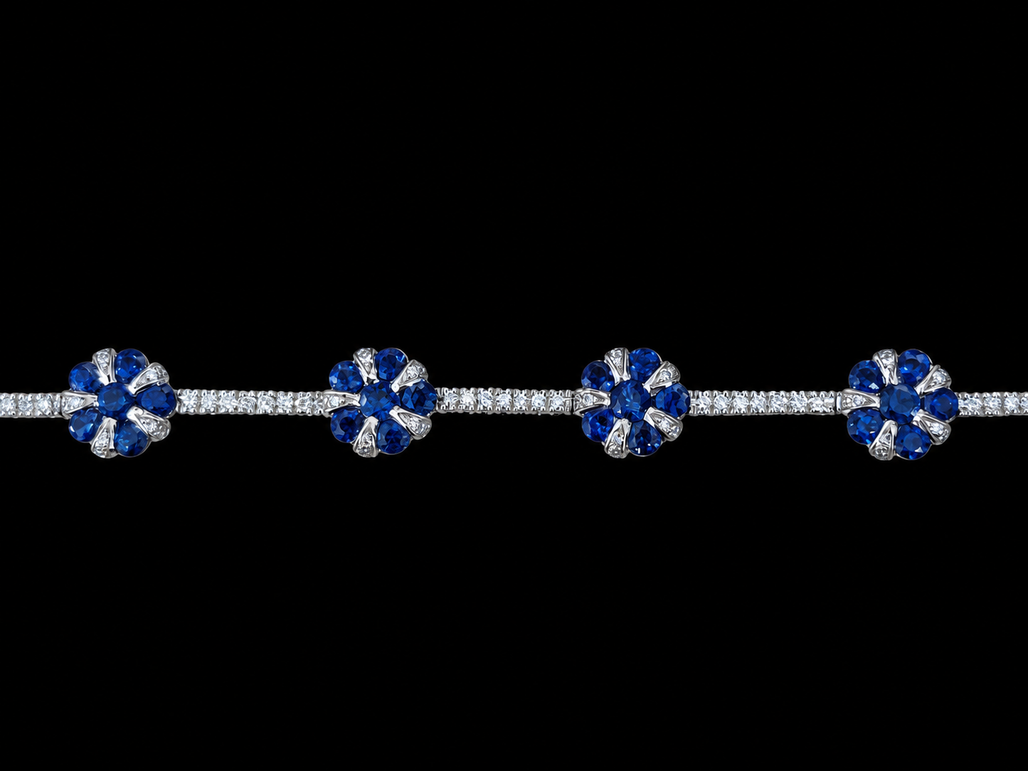 18K White Gold Diamond & Sapphire Tennis Bracelet – 5.15 CT Sapphire & 0.75 CT Diamond Angelica Jewellers