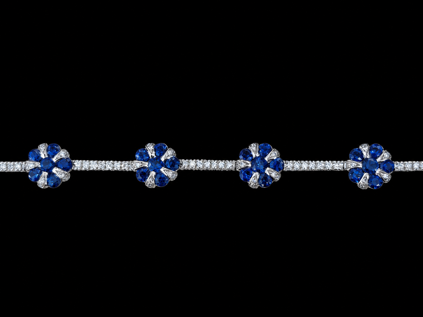 18K White Gold Diamond & Sapphire Tennis Bracelet – 5.15 CT Sapphire & 0.75 CT Diamond Angelica Jewellers