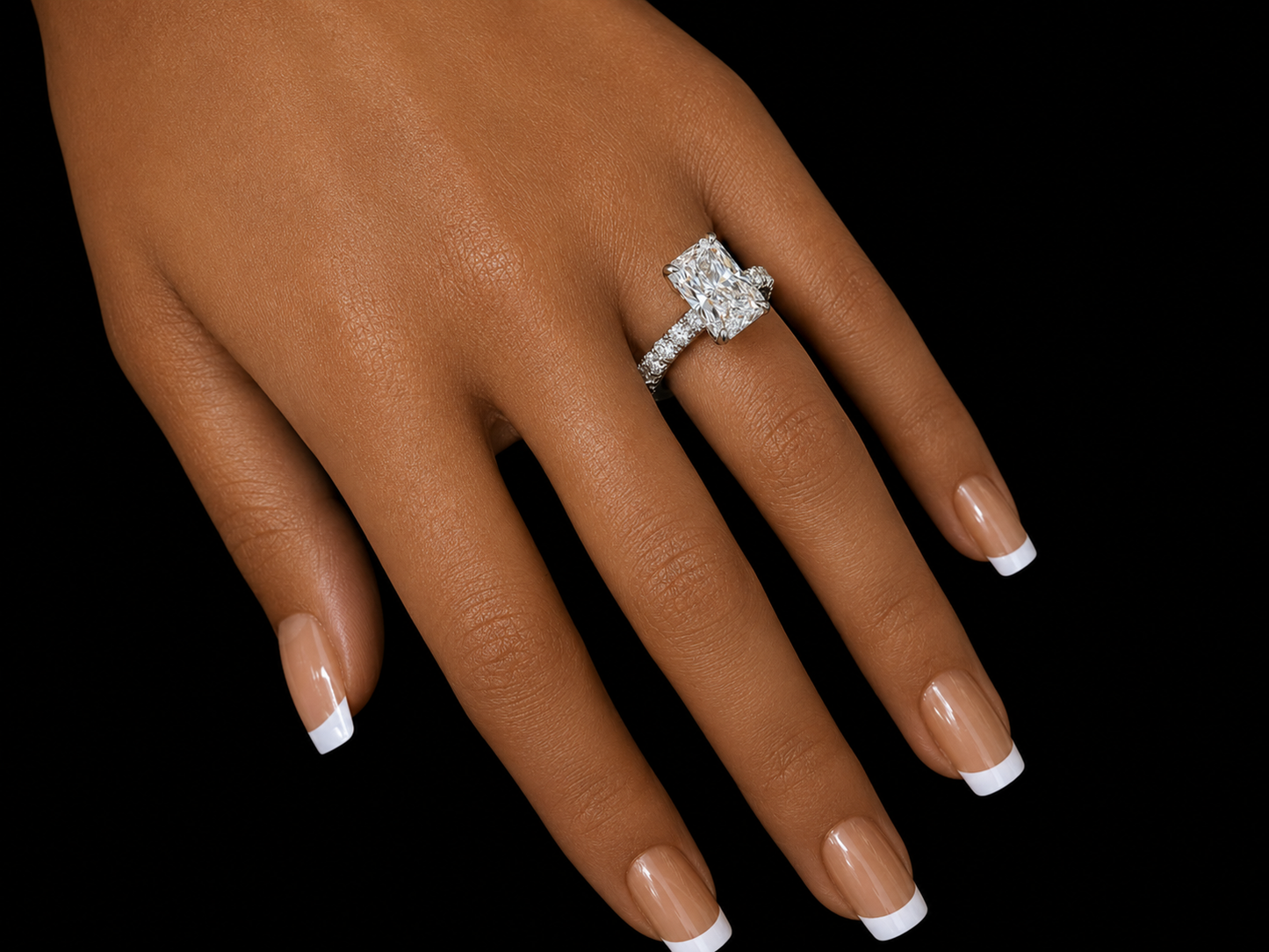 14K White Gold 5.85 CTW Elongated Radiant Lab-Grown Diamond Engagement Ring | IGI Certified Center Angelica Jewellers