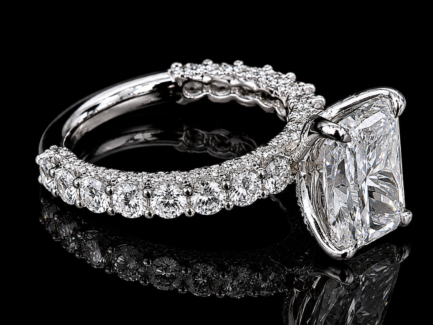 14K White Gold 5.85 CTW Elongated Radiant Lab-Grown Diamond Engagement Ring | IGI Certified Center Angelica Jewellers