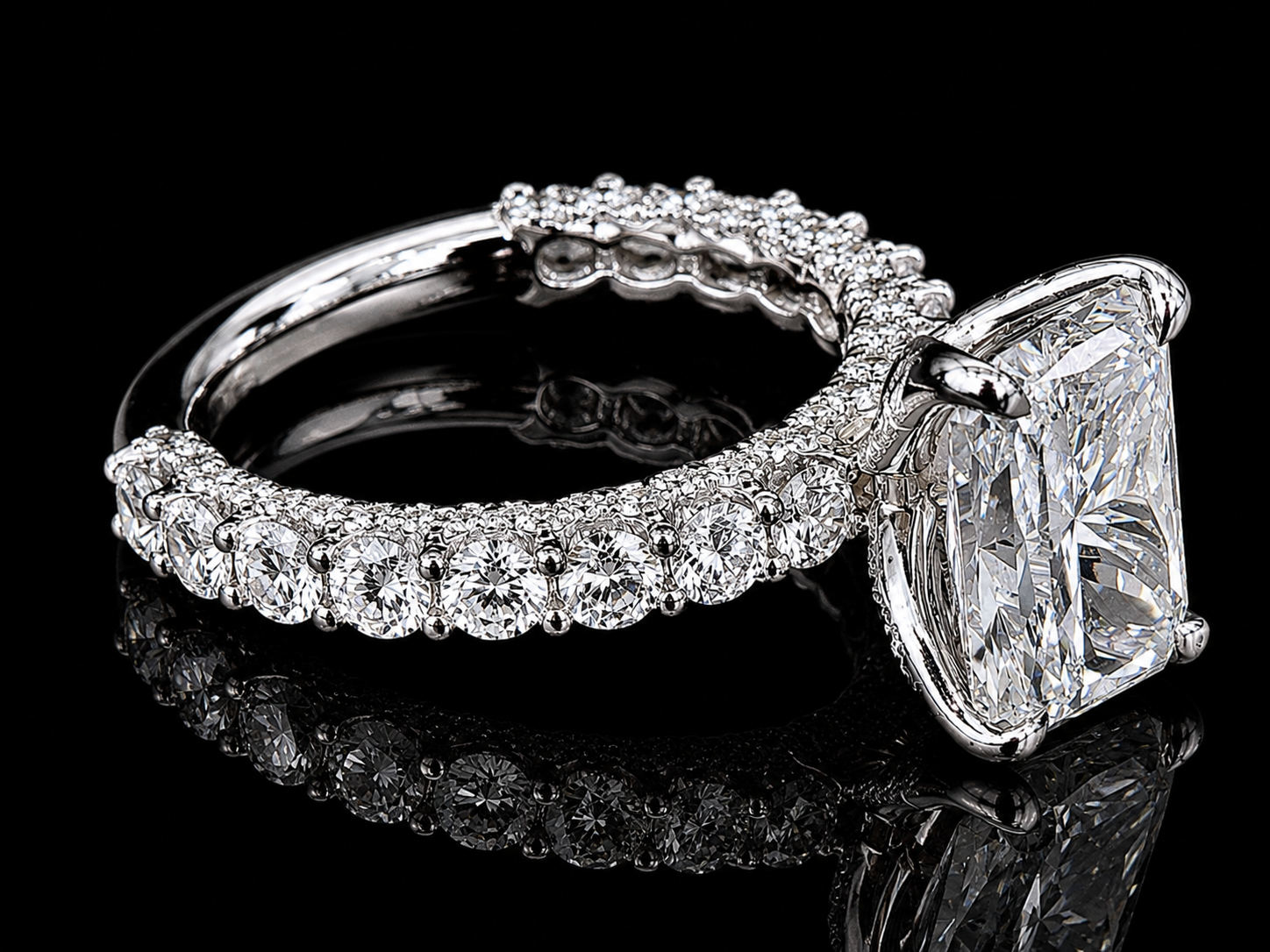 14K White Gold 5.85 CTW Elongated Radiant Lab-Grown Diamond Engagement Ring | IGI Certified Center Angelica Jewellers