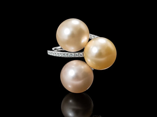 18K White Gold Trinity Pearl &amp; Diamond Ring Angelica Jewellers