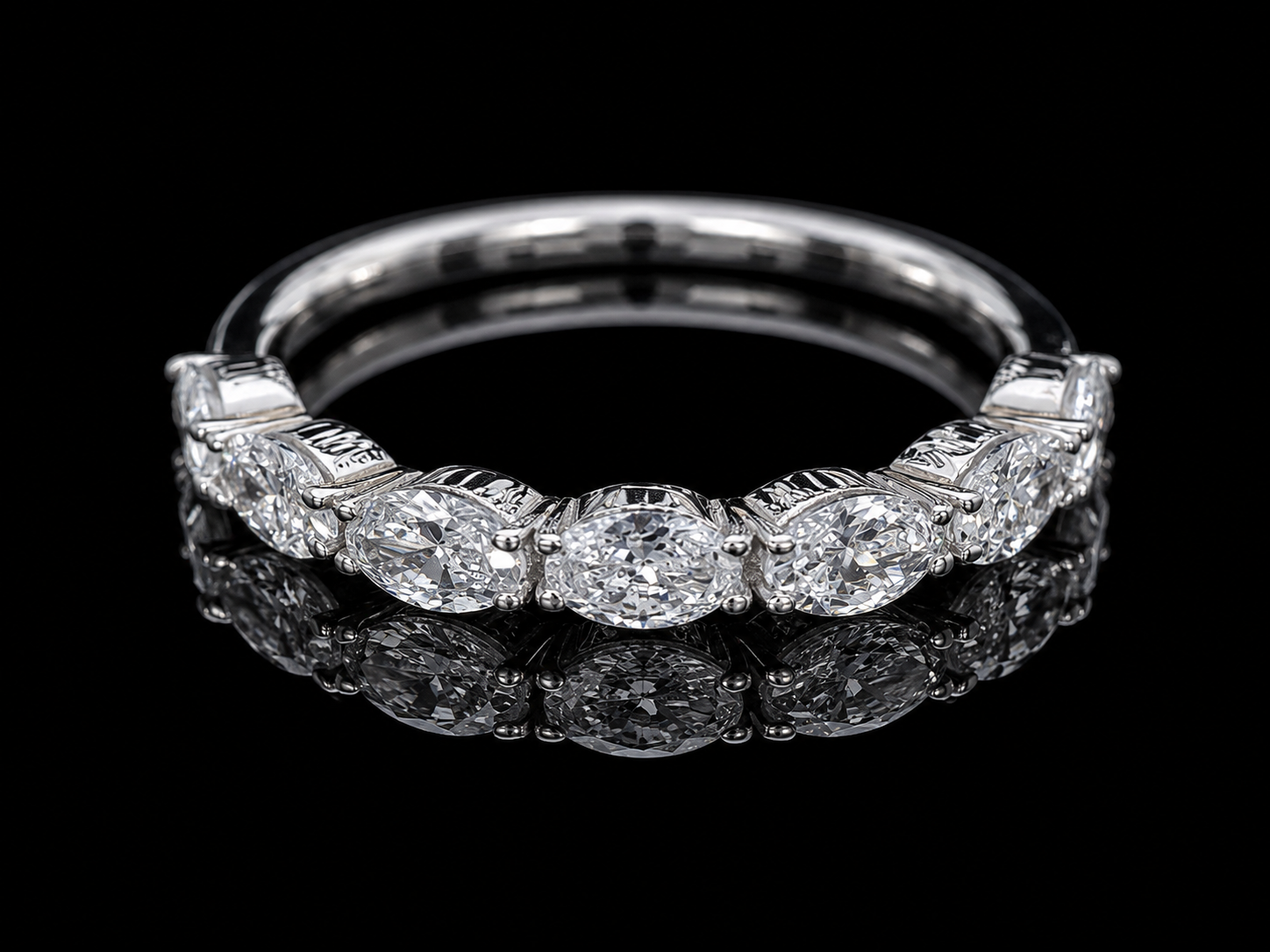 14K White Gold Semi-Eternity Ring | 0.87 CTW VS–VVS Lab-Grown Marquise Diamond Band Angelica Jewellers