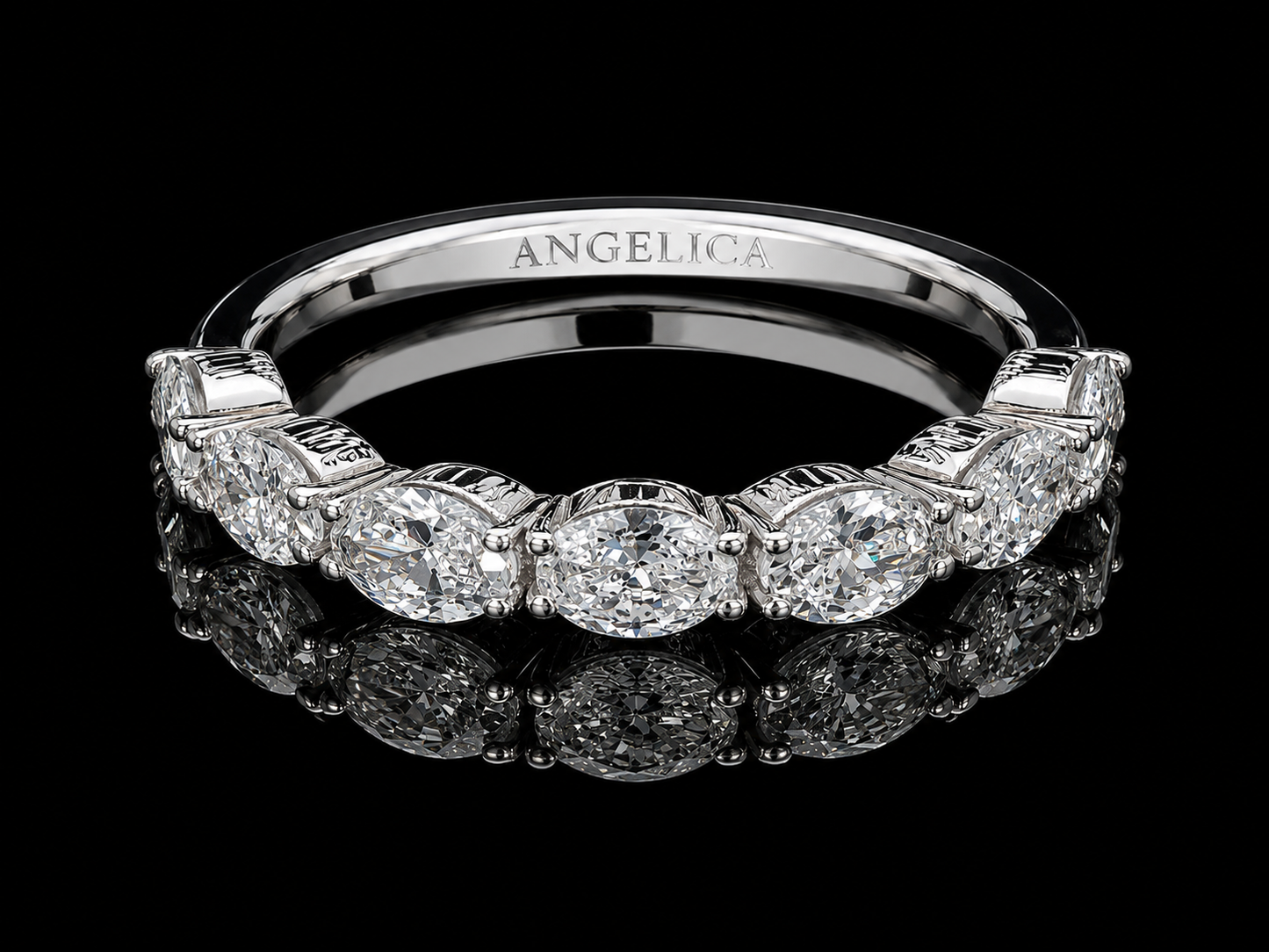 14K White Gold Semi-Eternity Ring | 0.87 CTW VS–VVS Lab-Grown Marquise Diamond Band Angelica Jewellers
