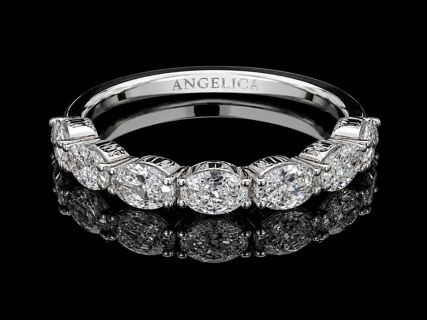 14K White Gold Semi-Eternity Ring | 0.87 CTW VS–VVS Lab-Grown Marquise Diamond Band Angelica Jewellers