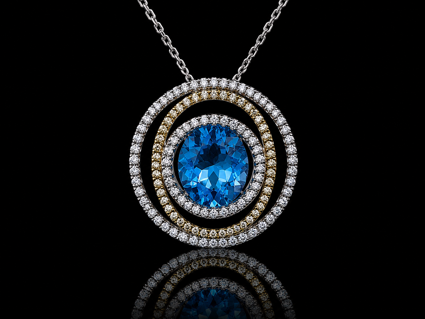 14K White Gold Blue Topaz &amp; Diamond Double Halo Pendant (Copy) Angelica Jewellers