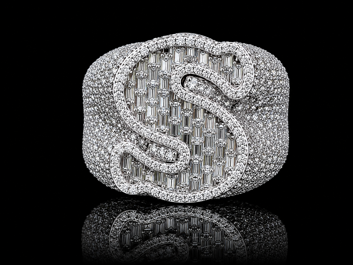 14K White Gold Diamond Initial "S" Ring Angelica Jewellers