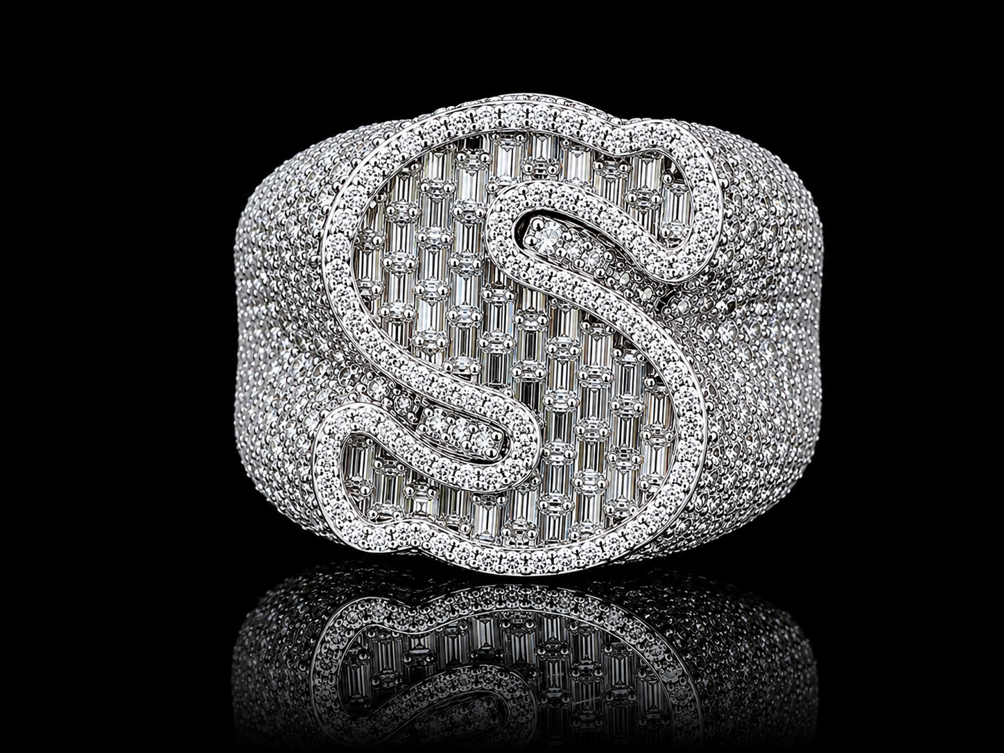 14K White Gold Diamond Initial "S" Ring Angelica Jewellers